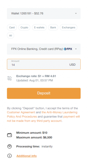 FPX Credit Сard deposit instruction step 1